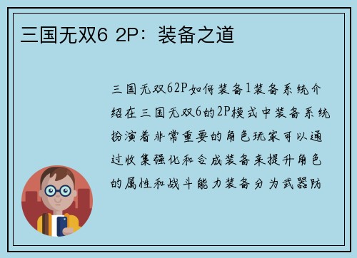三国无双6 2P：装备之道